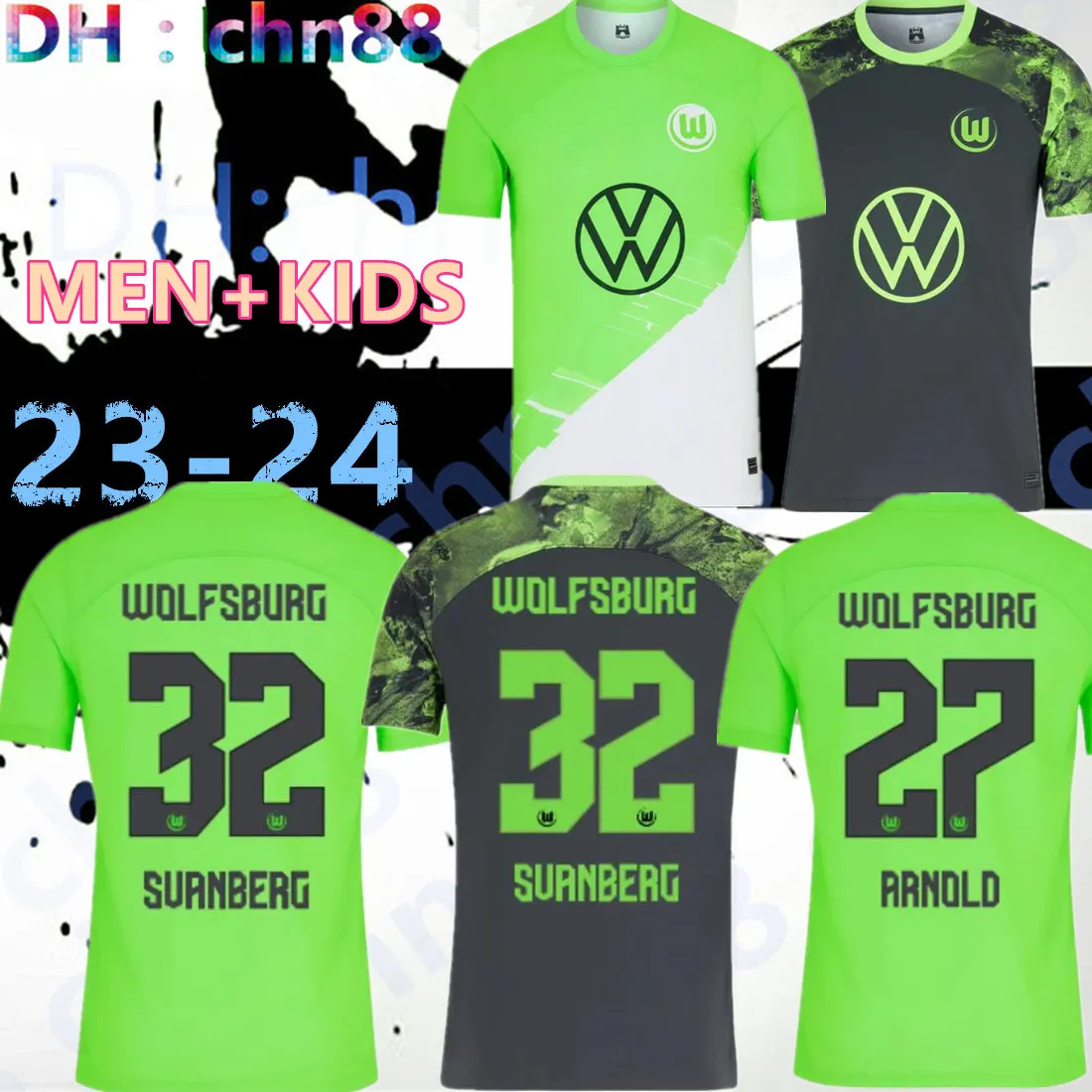 23/24 VfL WoLfsBUrG 축구 유니폼 키즈 키트 2023 2024 홈 어웨이 축구 셔츠 훈련 골키퍼 세트 WALDSCHMIDT L.NMECHA KAMINSKI WIND ARNOLD GERHARDT WIMMER 남자