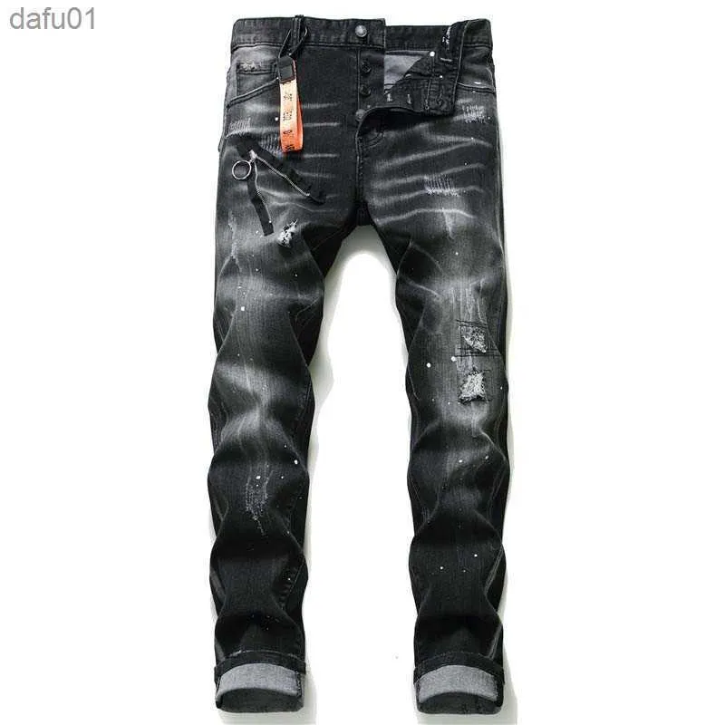 Herren Jeans Denim Jeans Männer Slim Fit Zerrissene Streetwear Stretch Skinny Schwarze Hosen Rotro Loch Biker Hosen Hip Hop Distressed Männer Kleidung L230520