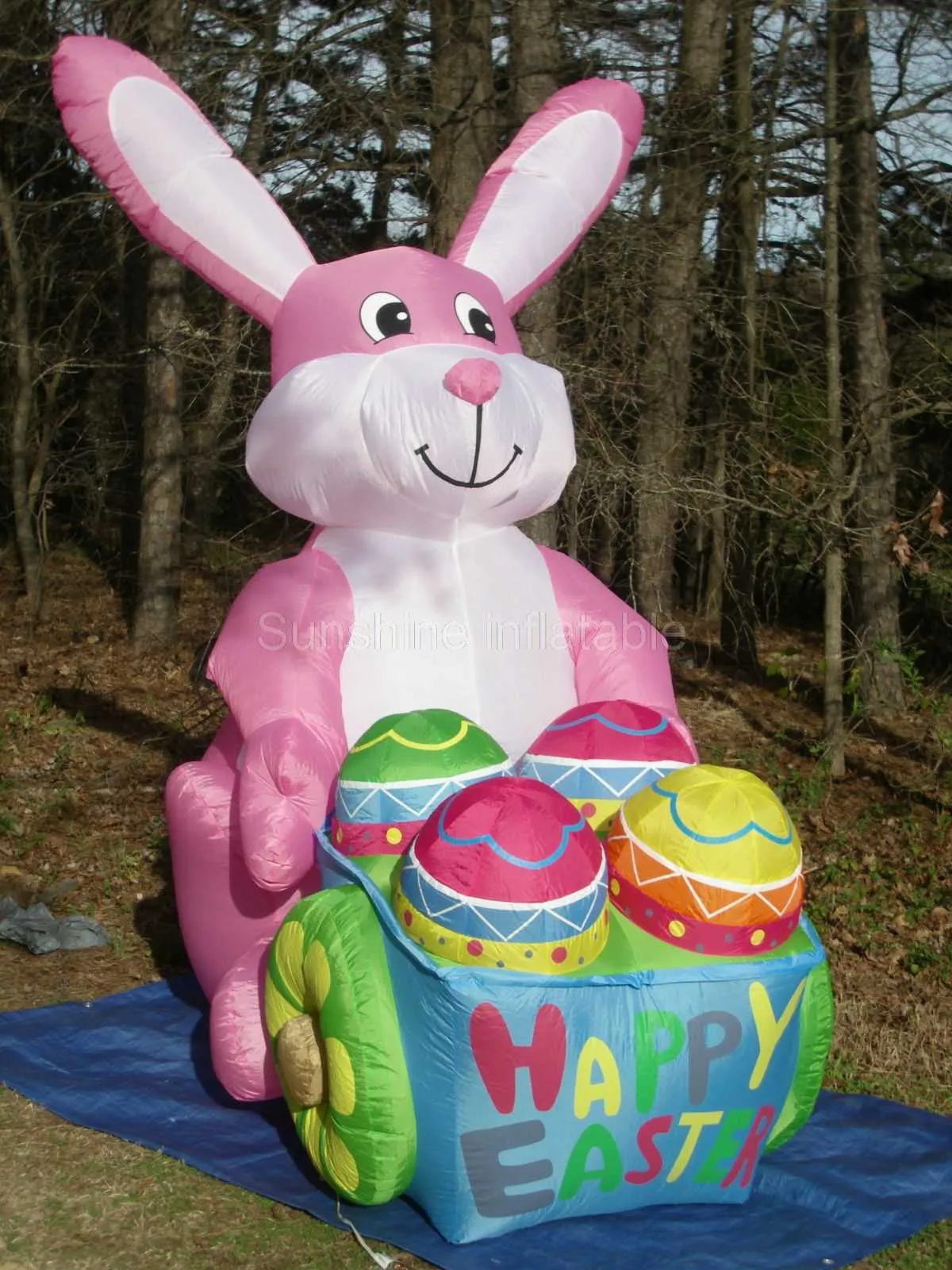 Giant 8ft animated inflatable easter bunny pushing egg cars for outdoor events decoration