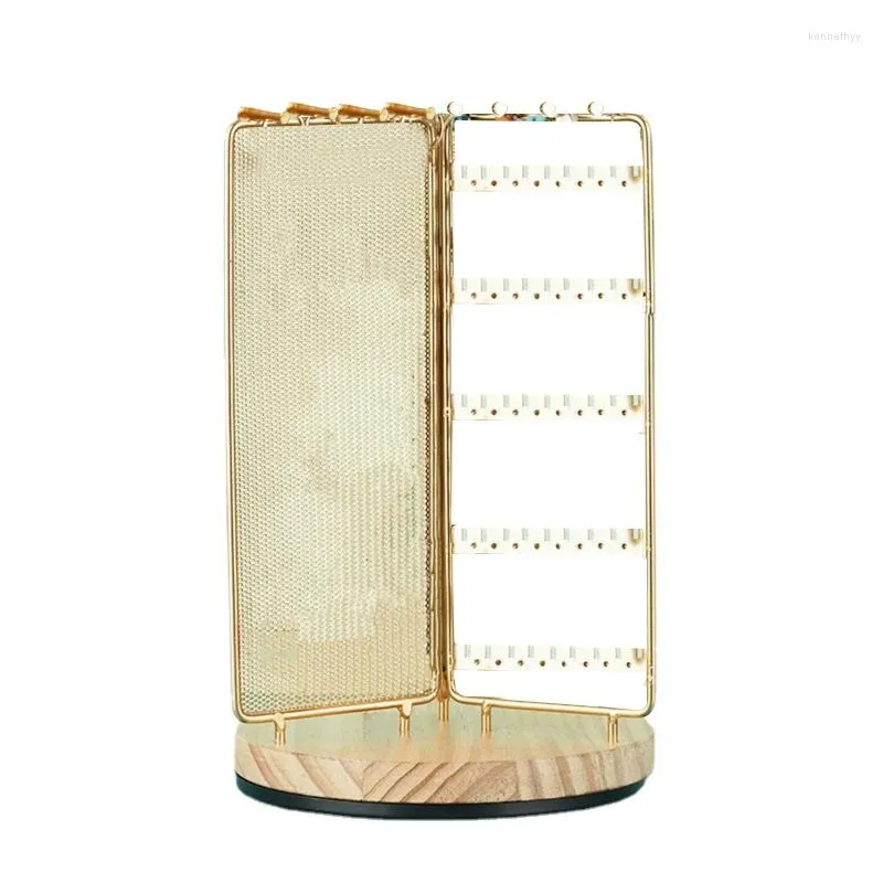 Sacchetti per gioielli Organizer per orecchini in metallo Espositore a griglia girevole a 360 ° con vassoio girevole in legno rimovibile per amici