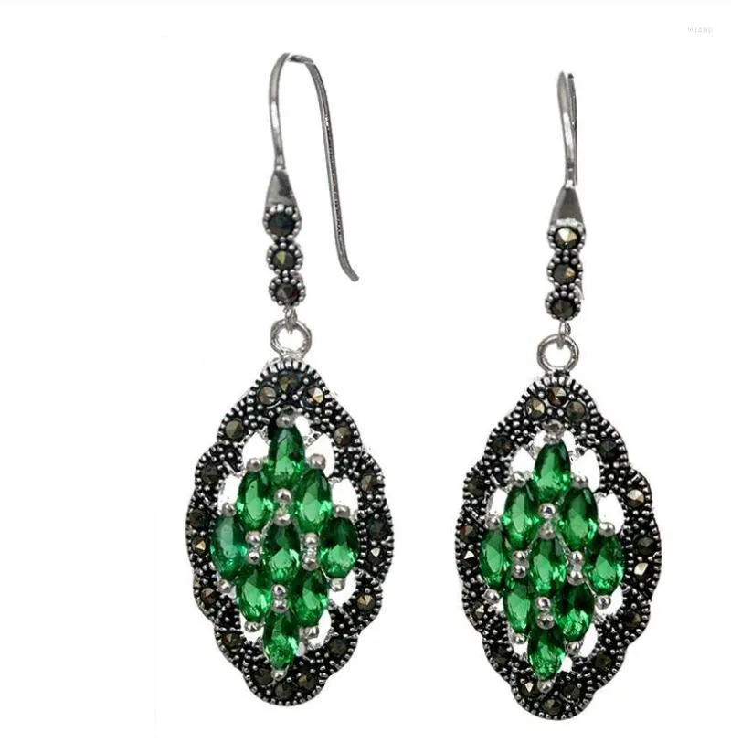 Orecchini pendenti Genuine 925 A Verde Crystal Art Style Marcasite 2"