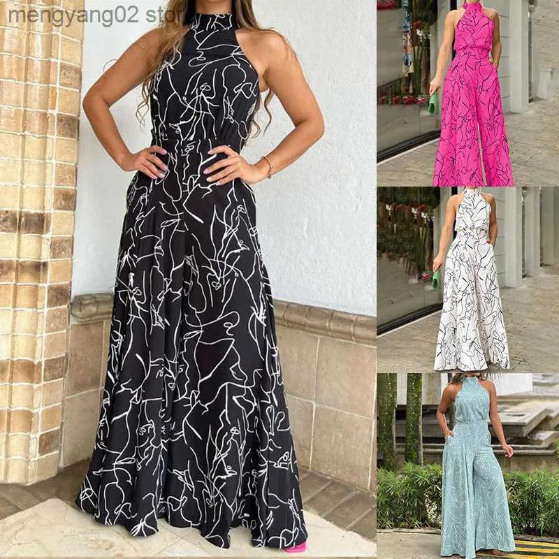 Kvinnors jumpsuits Rompers 2023 Kvinnors höga midja Elegant sommar Casual Print Jumpsuit T230524