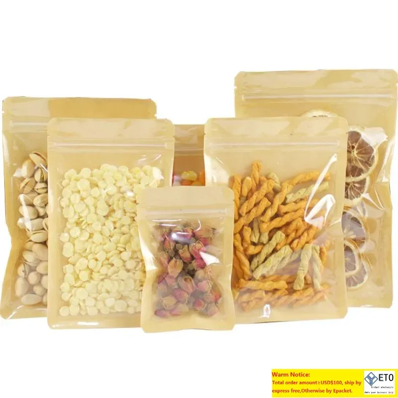 Storage Bags 1000Pcs One Side Clear Kraft Paper Bag Self Seal Dried Fruits Coffee Beans Chocolate Recyclable Package Wholesale