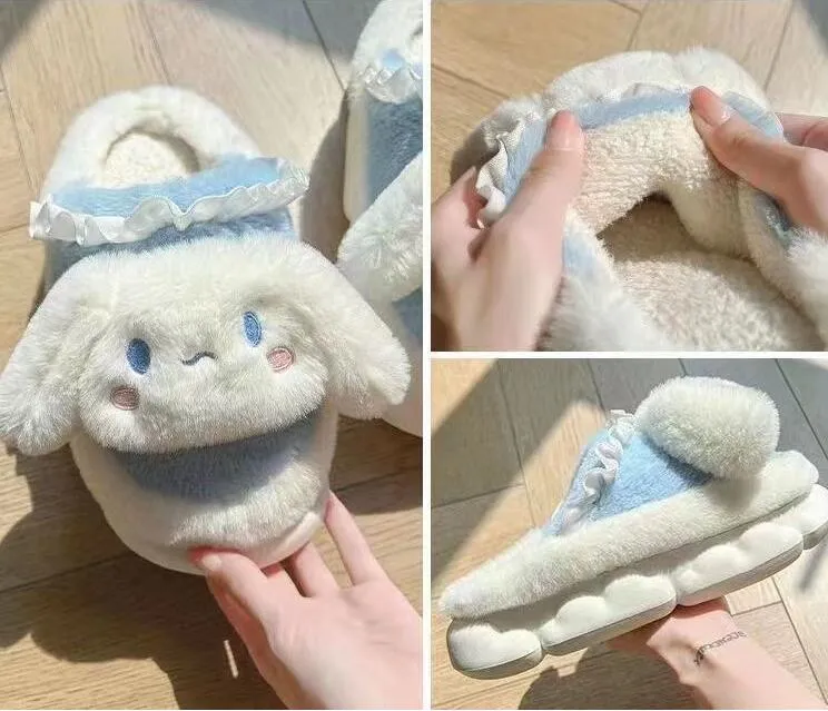 Ins Fashion Cartoon Cute Kuromi Melody Cinnamoroll Plush Slipper Home Warm Plush Slipper Festival Gift Size 35-40