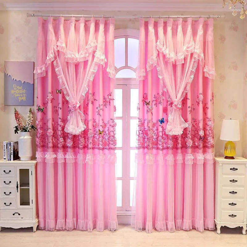 Rideau Rideaux Pour Chambre Blackout Princesse Enfants Filles Double Couche 3D Floral Dentelle Fenêtre Salon De Mariage