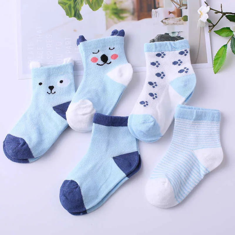 Socks 5 pairs/batch of summer cotton boys and girls baby newborns cute cartoon soft mesh shorts spring 0-6 year fashion children's socks G220524