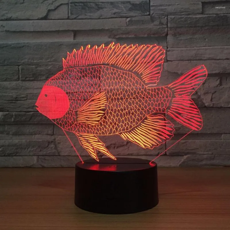 Nattlampor Fisk färgglad 3D -ljus akrylvisvis visuell fjärr Touch Switch Lovely 7 Color Change Lamp Power Bank LED Nightlight