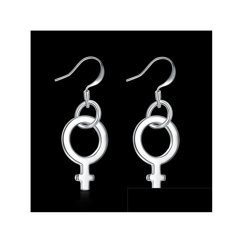 Charm Womens Sterling Sier Sier Circle Cross Pendientes GSSE952 Fashion 925 Pen Arete Joya Drop entrega Dhcu8