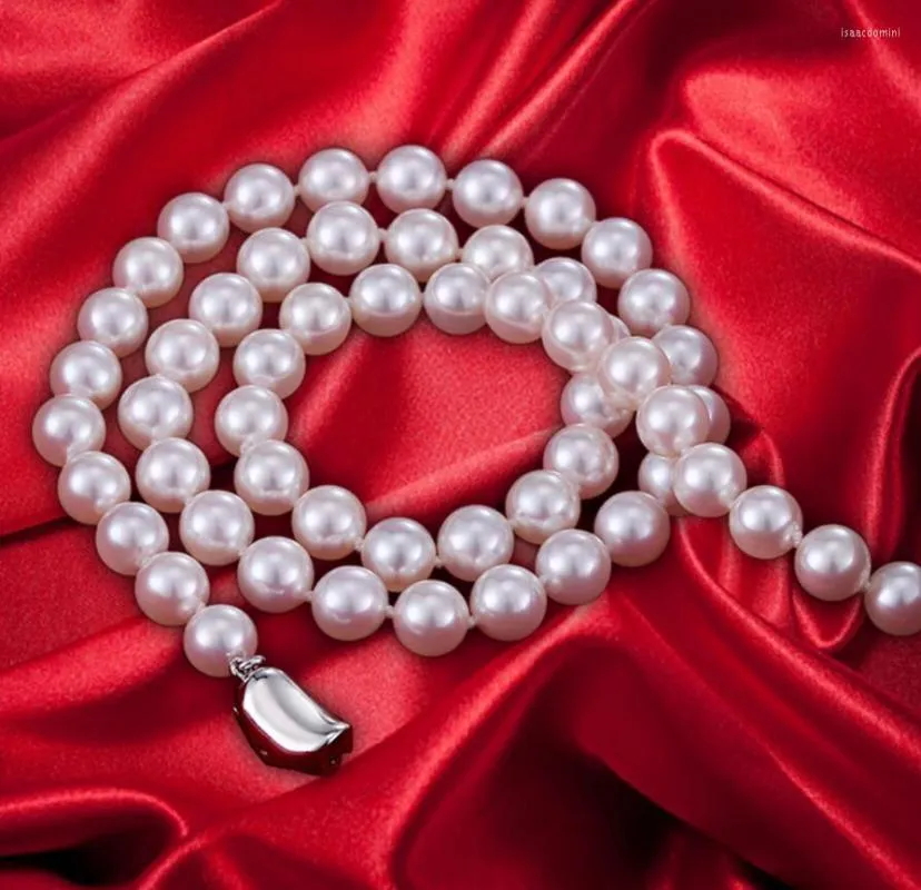 Correntes jóias finas brancas naturais de 9 a 10 mm de água doce colar de pérolas genuínas Enviar mamãe 925 Cabineiro de prata