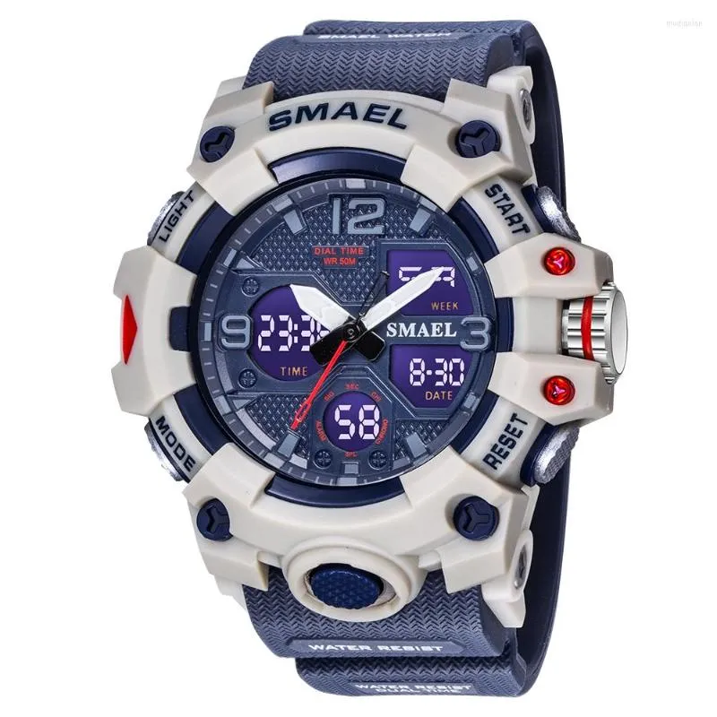 Нарученные часы Smael военные спортивные часы мужчин кварцевые аналоговые светодиодные светодиодные часы Водонепроницаемые часы Двойной дисплей