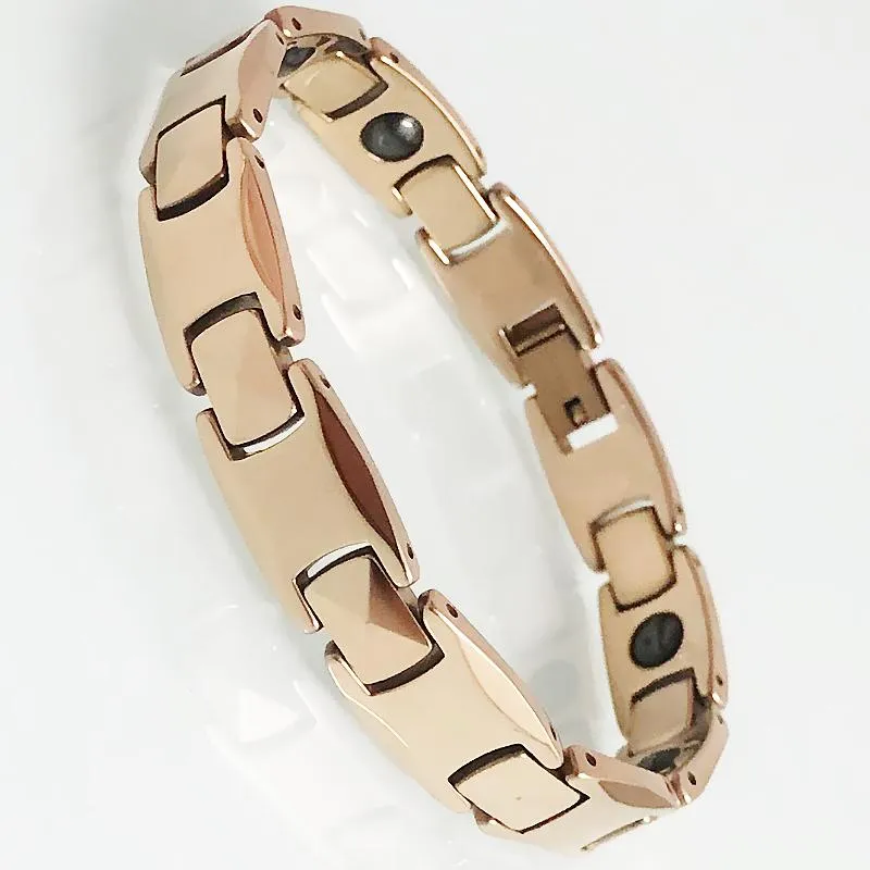 Armreif Luxus Rose Gold Überzogene Wolfram männer Metall Armbänder Für Frauen Bio Gesundheits Hämatit Magnetische Armband Männliche Schmuck Geschenke