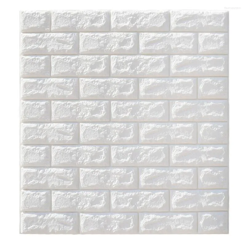Adesivos de parede 5pcs 3d Brick Auto-adesivo Painel de parede papel de parede para decoração de sofá de fundo de TV (White 70x77cm)