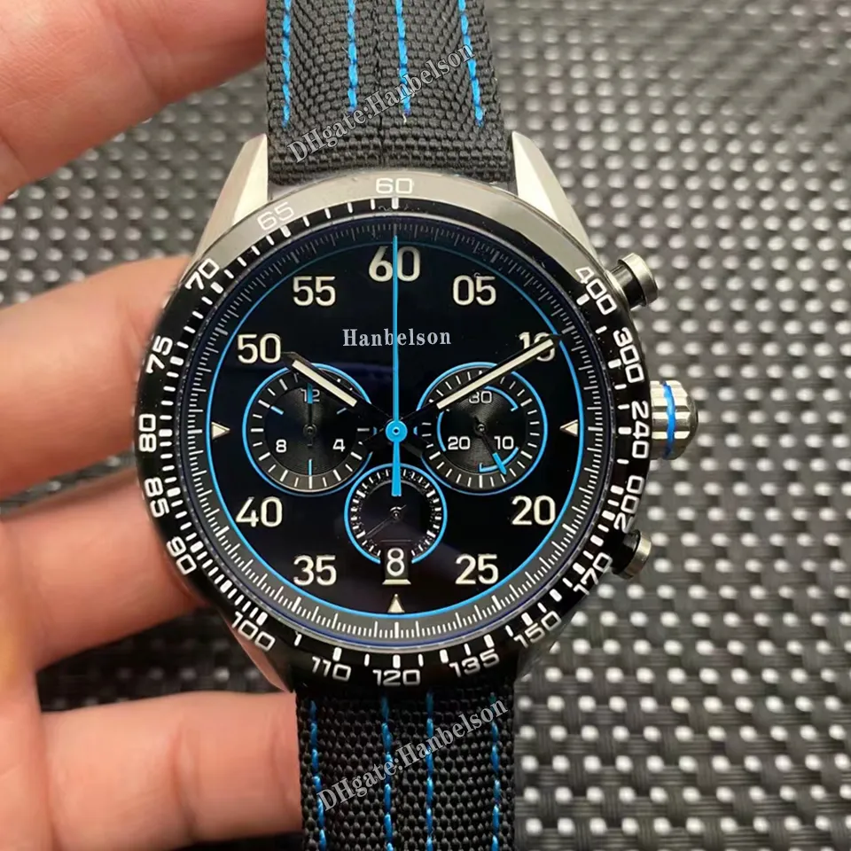 Men's Quartz Chronograph Watch Stainless Steel Case Leather Strap Sport  Wristwatch 44mm