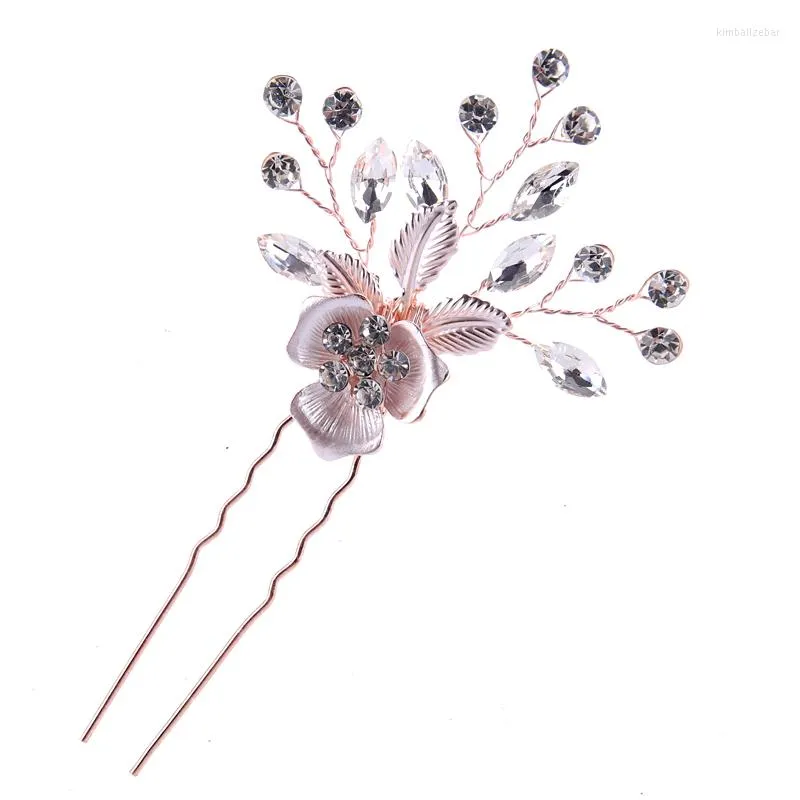 Hair Clips Rhienestone Flower Pins Silver/Rose Gold Color Wedding Jewelry Accessories Leaf Style Head Ornament For Bride