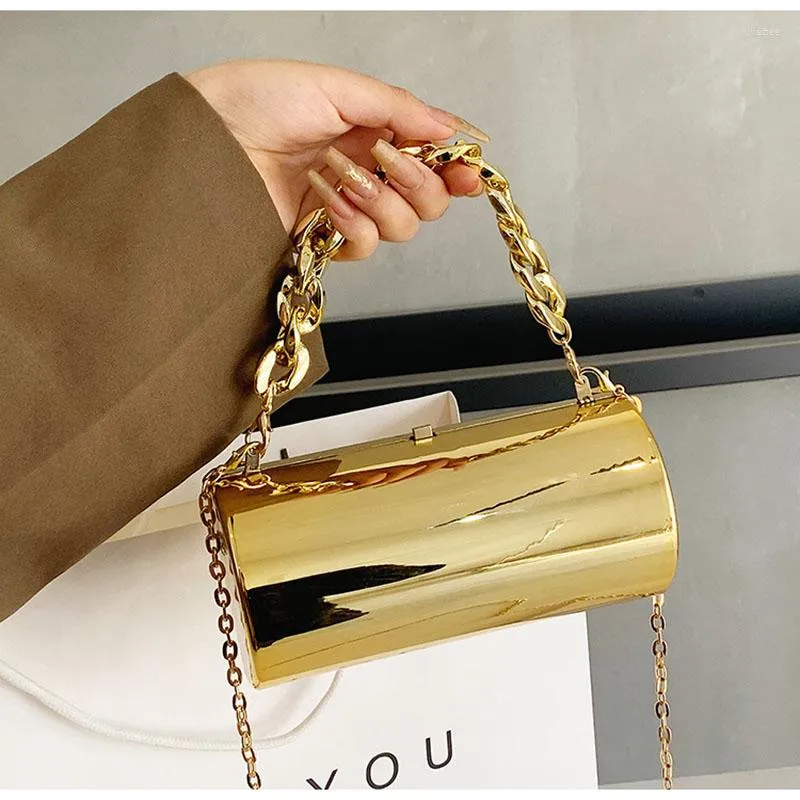 Evening Bags Fashion Acrylic Ladies Handbags Candy Color Mirror Cylindrical Bag For Women Metal Chain Shoulder Crossbody Party Clutches