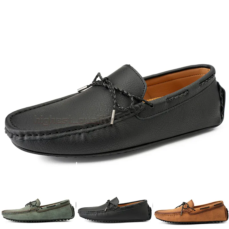 Mode Herren Freizeitschuhe Drive Bequeme Atmungsaktive Tägliche Männer Leder Scrub Hundred Freizeit Schwarz Slip On Man Faule Überschuhe Turnschuhe Jogging Walking Schuh A168