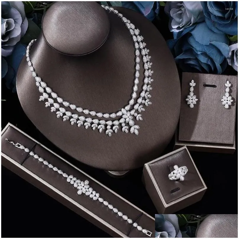 Kolczyki Zestaw Naszyjka 2022 Cubic Cyrronia 4piece Suit for Ladies Party Luksus Dubaj Nigerian Crystal Jewelry Drop D Dhgarden Dhlgh