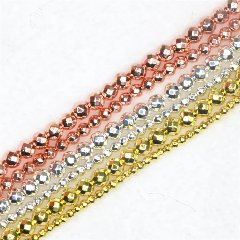 Perline fabbrica all'ingrosso oro rosa argento-colore ematite minerale di ferro pietra 2-12mm tondo sfaccettato sciolto accessori gioielli fai da te E6