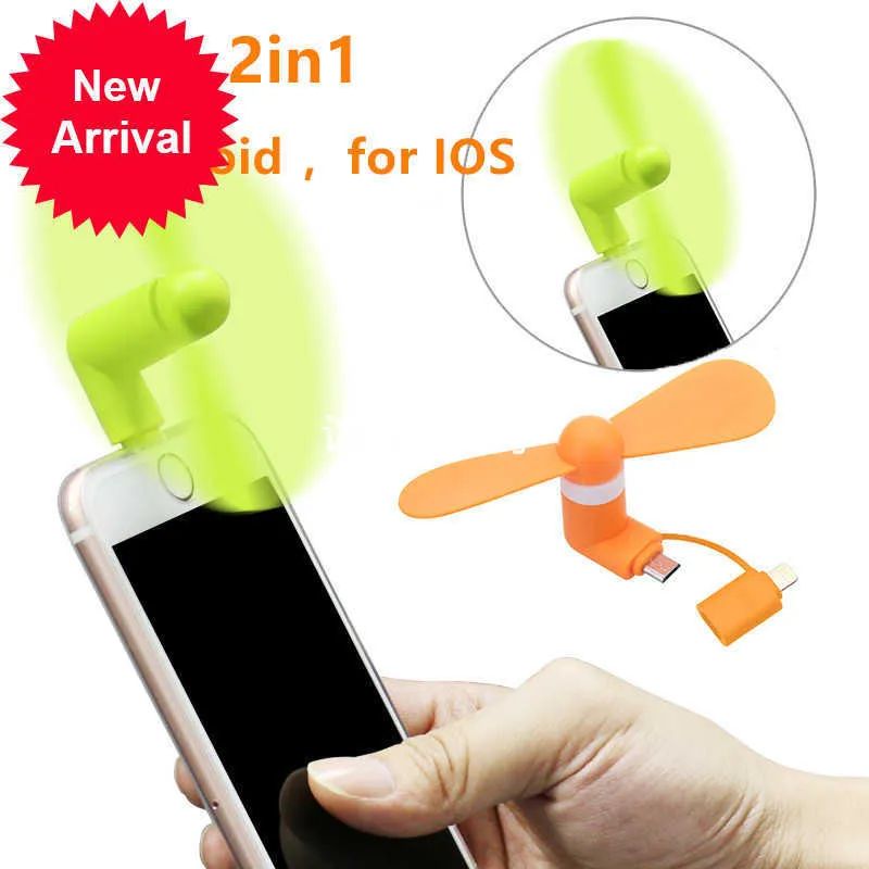 Nieuwe draagbare mini 2 in 1 mobiele telefoon Fan Micro USB -adaptertype iOS smartphone voor iPhone Android Micro Hanldheld Cooling Fan 3in1