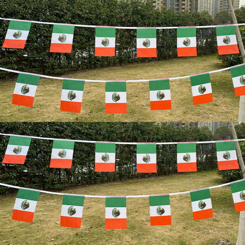 BANNER SPANDS AERLXEMRBRAE 20PCS/LOT MExico Bunting Bandeiras 14x21cm Pennant Mexico Banner Buntings Festival Party Holiday G230524