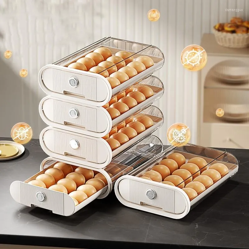 Opslagflessen lade eierdoos stapel de rollende dozen koelkast zijkanten organisator keukencontainers accessoires