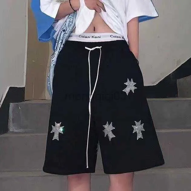 Женские шорты летние шорты пересекают горячие алмазные шорты повседневные свободные хип-хоп штаны с пяти очками Harajuku негабаритные шорты женские черные шорты Y2K Y23