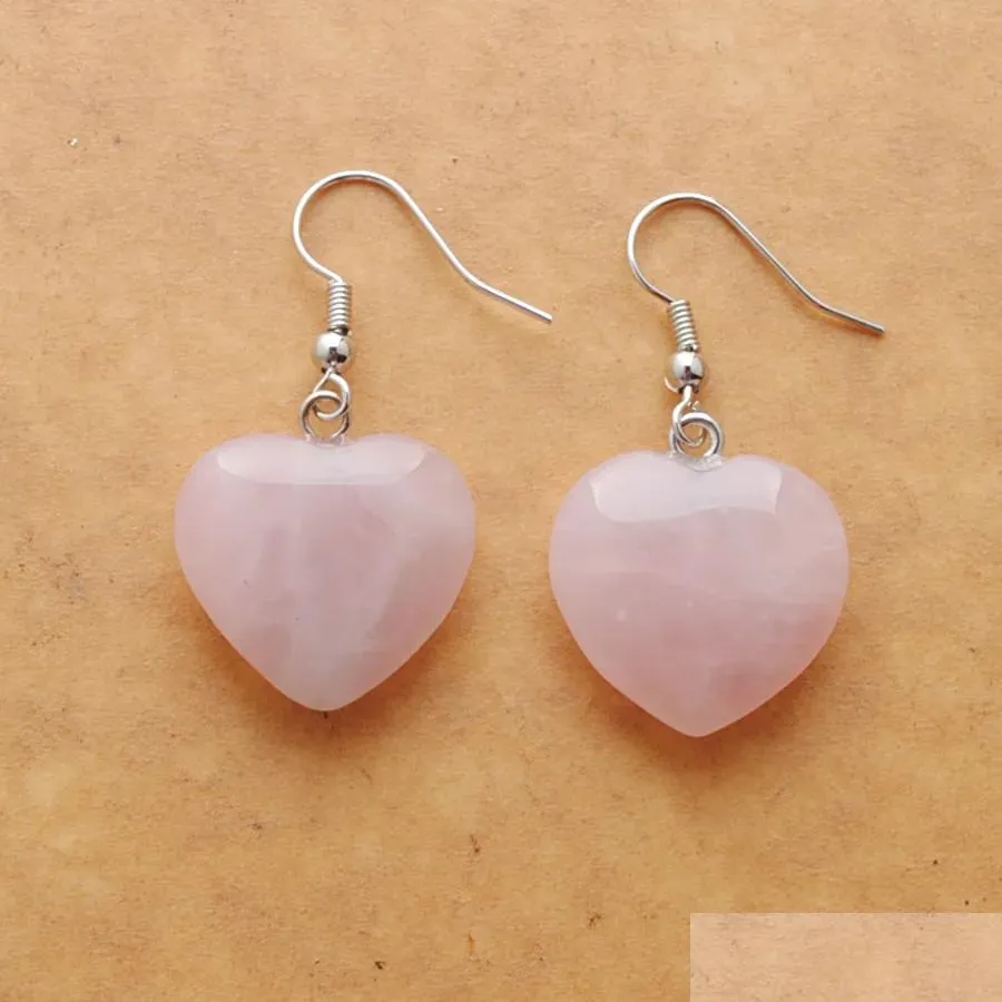 Dangle Chandelier Natural Rose Quartzs Beads Stone Earrings For Women Romantic Heart Shaped Pendant Hanging Earring Fashion Jewelr Dhwks