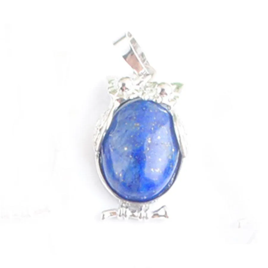 Pendentif Colliers Pierre Naturelle Lapis Lazi Petit Hibou Pendentifs Reiki Lucky Animal Mignon Charme Bijoux Pour Femmes Homme Cadeau N4673 Drop Deli Dhtjl