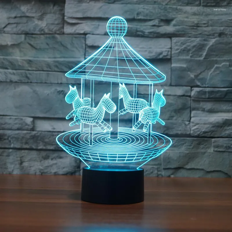 Night Lights Carousel 3d 7 Colorful Touch Charge Led Visual Light Gift Table Lamp Novelty Luminaria