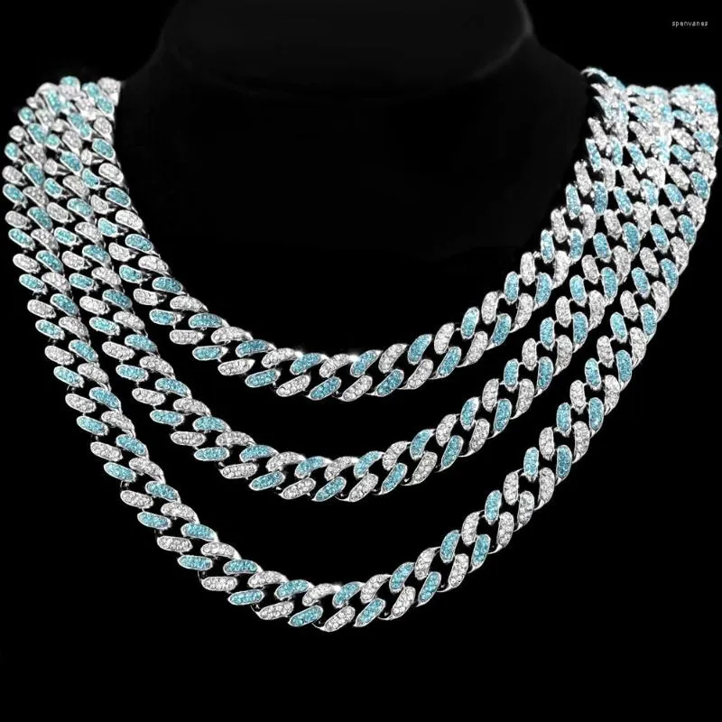 Kettingen Iced Out Blue Crystal Cuban Link Chain ketting voor vrouwen mannen 13 mm bling verharde strass Rhinestone Choker hiphop sieraden cadeau