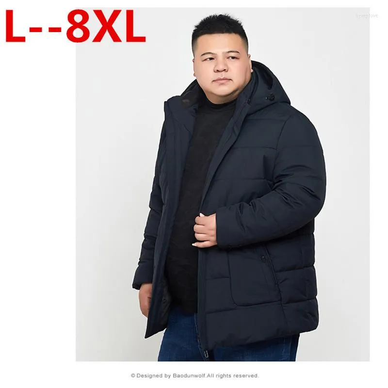 Herr ner 8xl 6xl män vinter fleece tjock lång jacka -20 manlig casual varm bomull vadderad vindbrytare huva parta streetwear coat