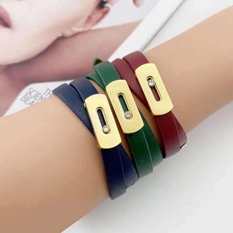 Bracelets Bougeo Simple Stainless Steel PU Leather Women's Bracelet With Bow On The Letter Accessories Classic Popular Jewelry