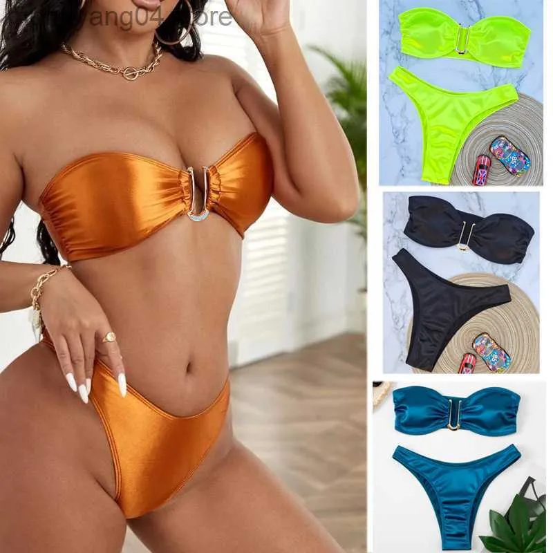 Dames badmode bikini's 2023 dames bandeau zwempak solide sexy badmode vrouwelijke strandkleding zwembaden baden zwempak bikini set t230524