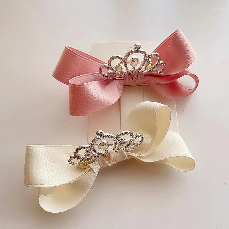 Saç aksesuarları 10pc/lot pembe/bej yay düz renkli prenses taç klipli bowknot saç tokası çocuklar barrette kore