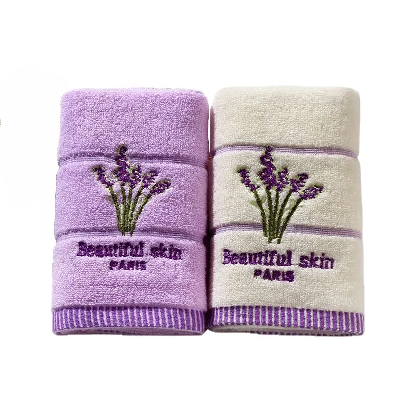 Asciugamano da bagno di alta qualità Ricamo in cotone Lavanda Aromaterapia Set di asciugamani per il viso a mano morbida Asciugamano da bagno 34 x 74 cm