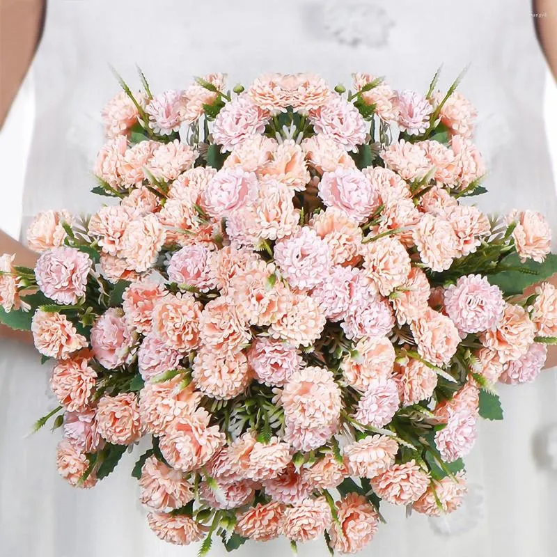 Dekorativa blommor 10head Rose Pink Silk Bouquet Peony Artificial Flower Wedding Home Decoration Bride to be Fake Garden Decor