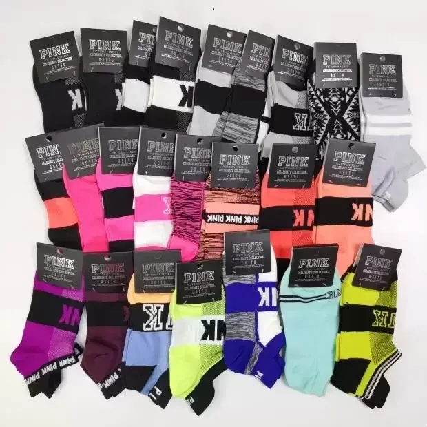 Pink Black Socks Adult Cotton Short Ankle Socks with Tags Sports Basketball Soccer Teenagers Cheerleader New Sytle Girls Women