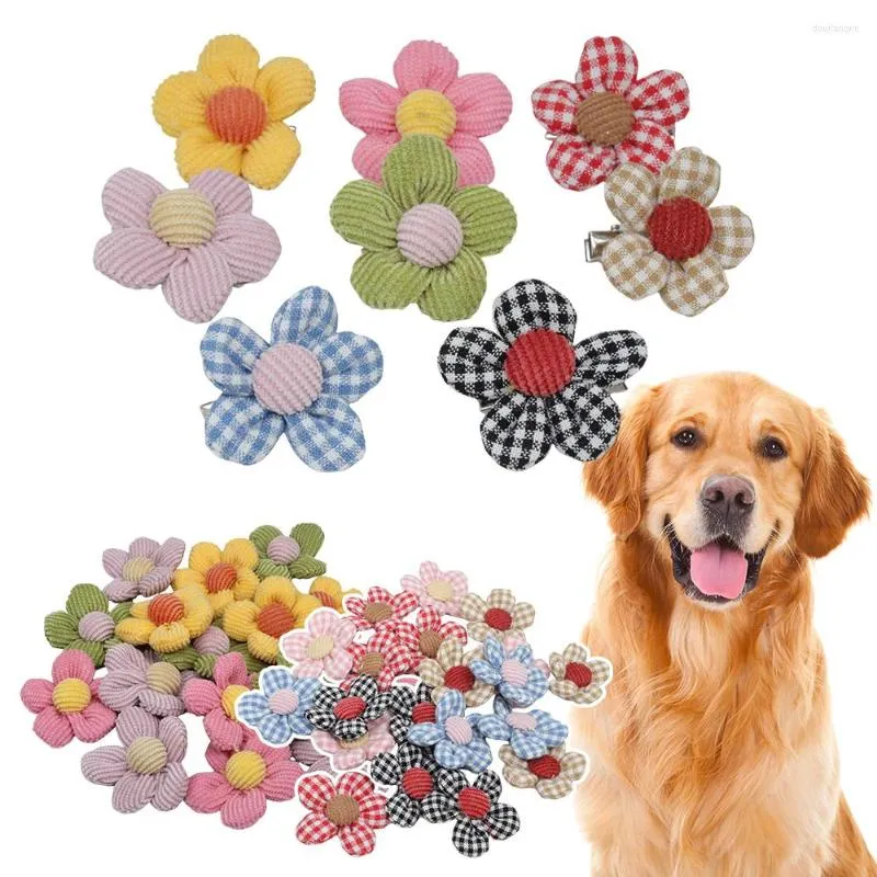 Chien Vêtements 10 pcs Pet Bowknot Cheveux Fleur Clip Toilettage Coloré Mignon Fait À La Main Chapeaux Arcs Pour Petit