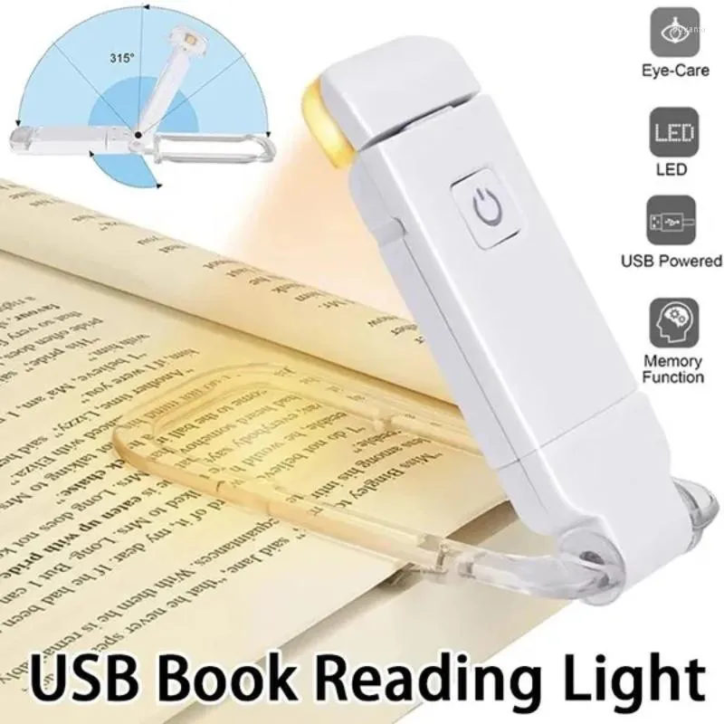 Lampade da tavolo Mini LED USB Ricaricabile Libro Luce da lettura Luminosità Clip di protezione per gli occhi regolabile Segnalibro portatile Leggi