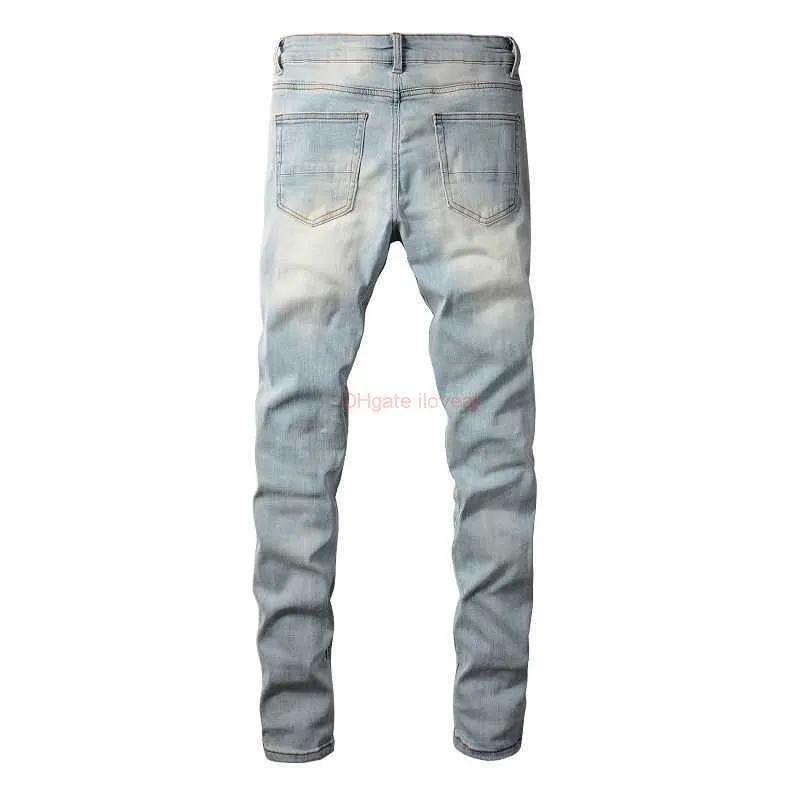 Abbigliamento firmato Amires Jeans Pantaloni in denim Amies 23ss High Street Toppe colorate traforate realizzate con vecchi lavaggi ad acqua Elastico