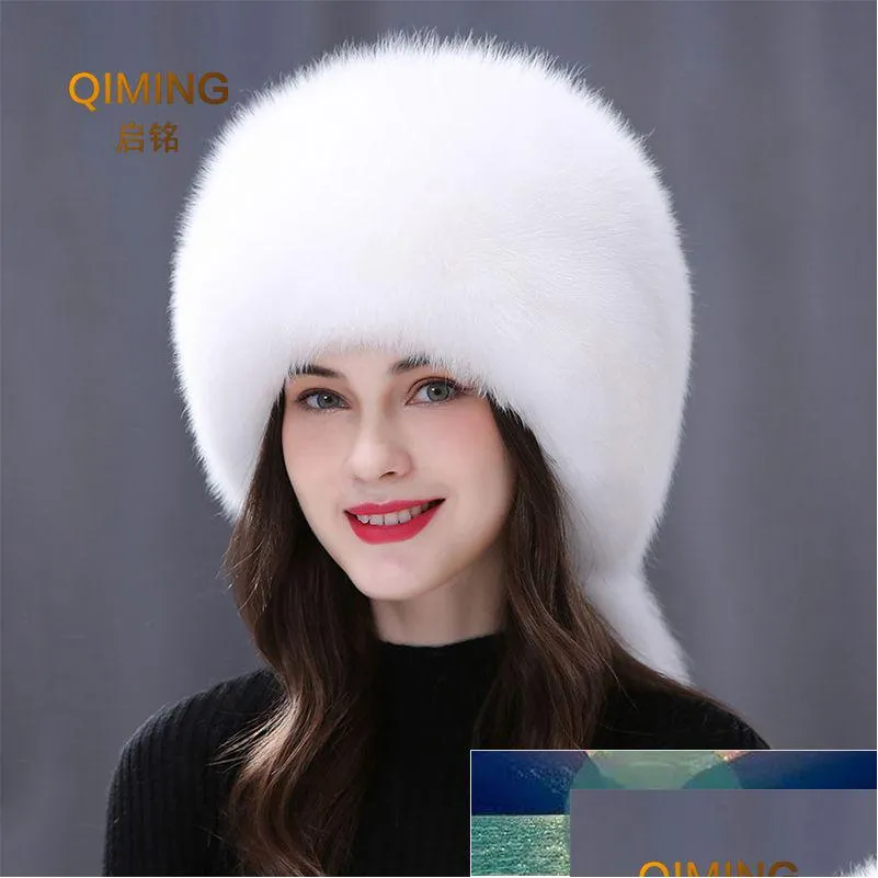 Beanie/Kafatası Kapakları Kışlar İçin Gerçek Kürk Şapkaları Kadınlar Şık Rus Kalın Sıcak Beanie Kadın Şapka Doğal Kabarık Kuyruk Faktörü Dhgarden Dhhl9