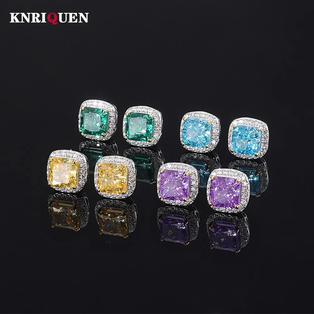 Estudio Vintage 100% 925 REAL SILVER 8*8 mm Aquamarina Topacio Amethyst Stud Pendientes para mujeres Gemstone de lujo Joyería de boda fina