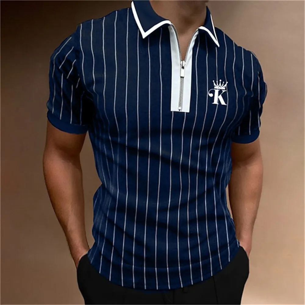 Men's Polos Striped Polo Shirt for Men Brand Short Sleeve Letter High Quality Poker Street Men's Tops Original Shirts Elegant Breathable 230524