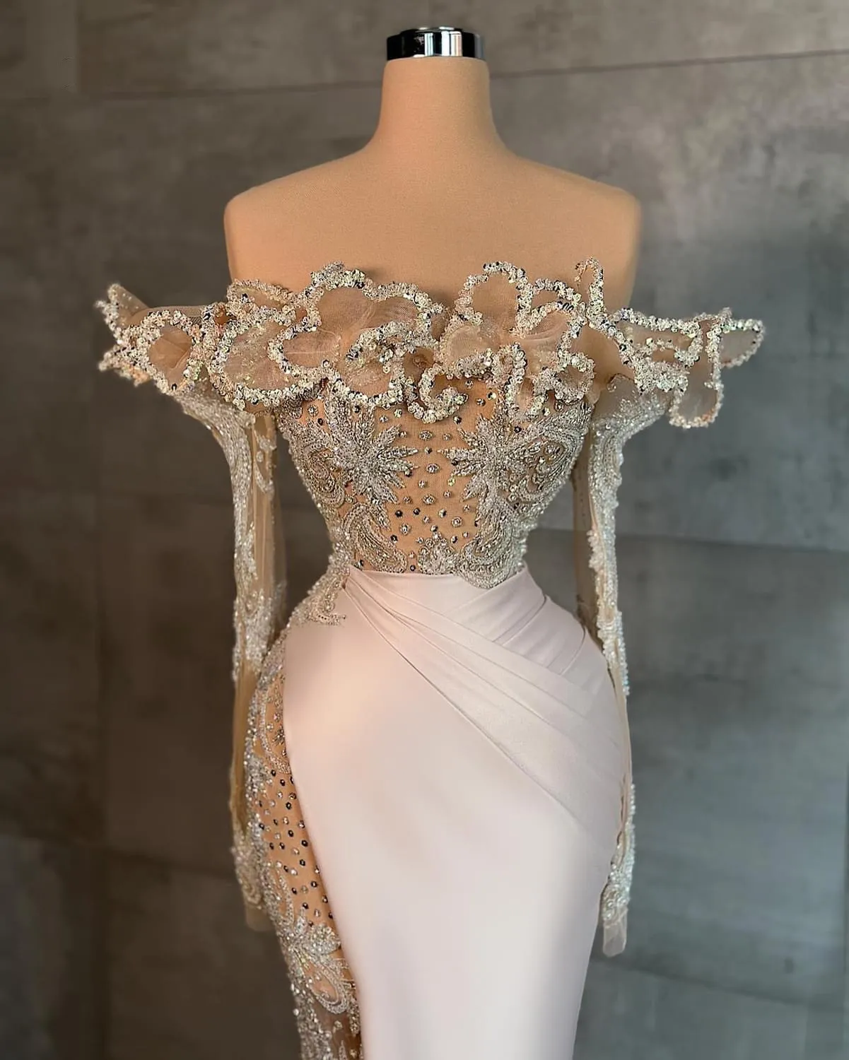 2023 May Aso Ebi Beaded Crystals Prom Dress Mermaid Satin Luxurious Evening Formal Party Second Reception Birthday Engagement Gowns Dress Robe De Soiree ZJ320
