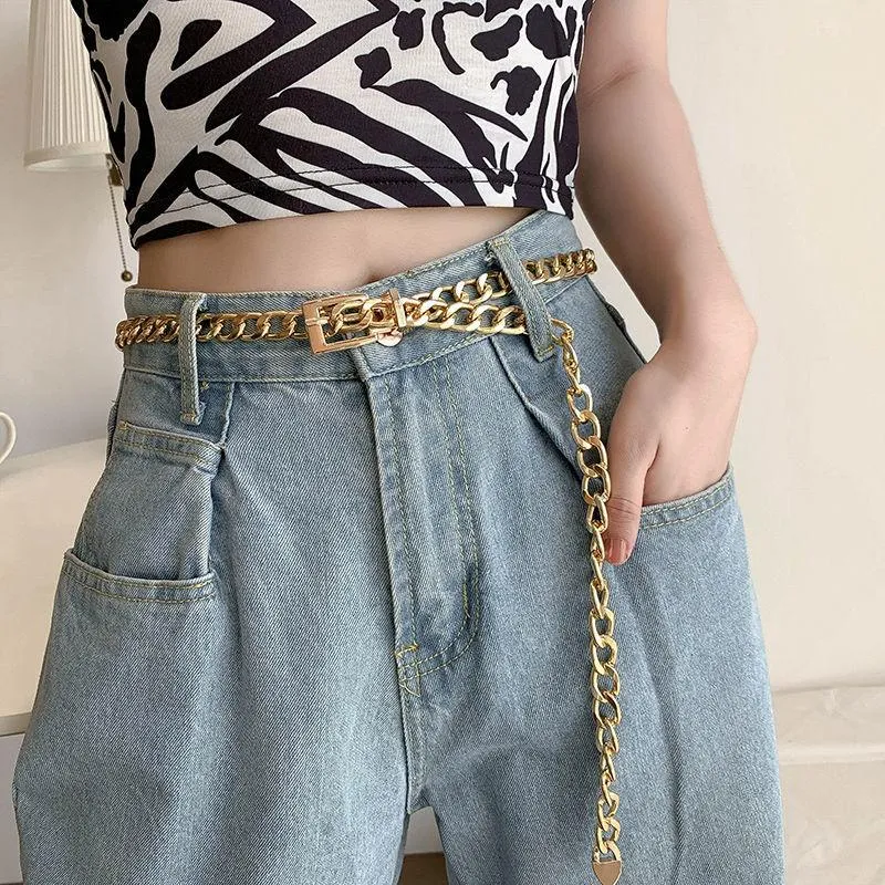 Bälten Punk Chain Belt Female Fashion Metal med kjol Sexig europeisk och amerikansk ins vindmidja för damer denim kostymbälten