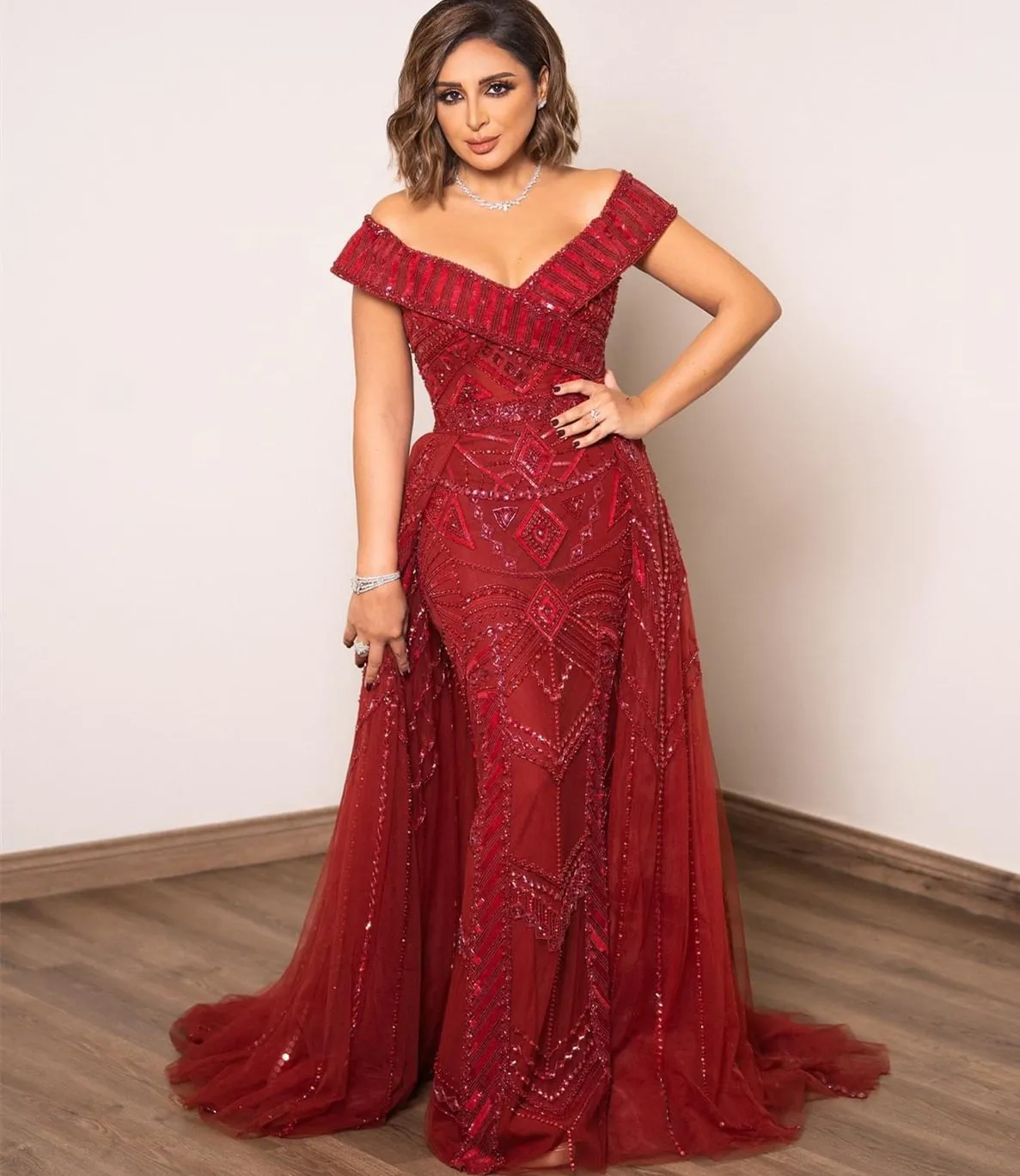 2023 Angham Aso Ebi Rouge Sirène Robe De Bal Paillettes Dentelle Luxueux Soirée Formelle Deuxième Réception Anniversaire Robes De Fiançailles Robe Robe De Soirée ZJ322