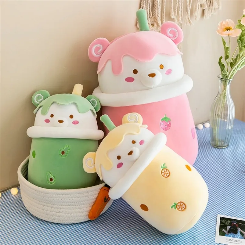 Bambole di peluche 25-40 cm Simpatico cartone animato Orsacchiotto Bubble Tea Cup Giocattoli a forma di vita reale Farcito Cuscino posteriore morbido Divertente Boba Food 230523