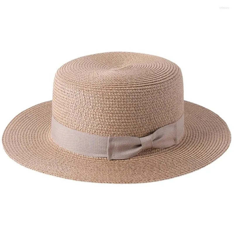 Шляпа шляпы с широкими краями Douhoow Summer Women Women Strail Hat apt and and blate bow watchted beach Sun Shite Сторона женская панама