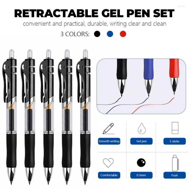 Pcs 0.5mm rétractable Gel stylo à bille école bureau grande capacité noir bleu rouge stylos fournitures recharges tige ensemble