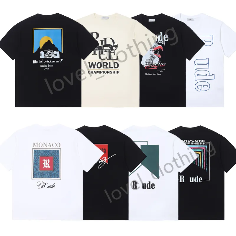 Designer Mens Women T Shirts Rhude Summer Fashion Leisure Loose High Quality Cottons Letter Print Luxurys Trend Oversize Tops Klädstorlek XS-XL